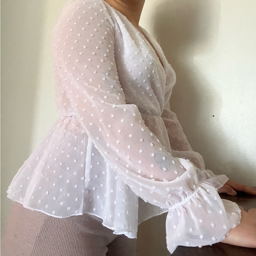 White TOP PEPLUM - TOP PEPLUM transparent et blanc 50$